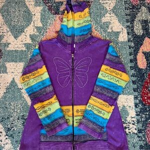 Patchwork Purple Colorful Butterfly Zip Up Hoodie